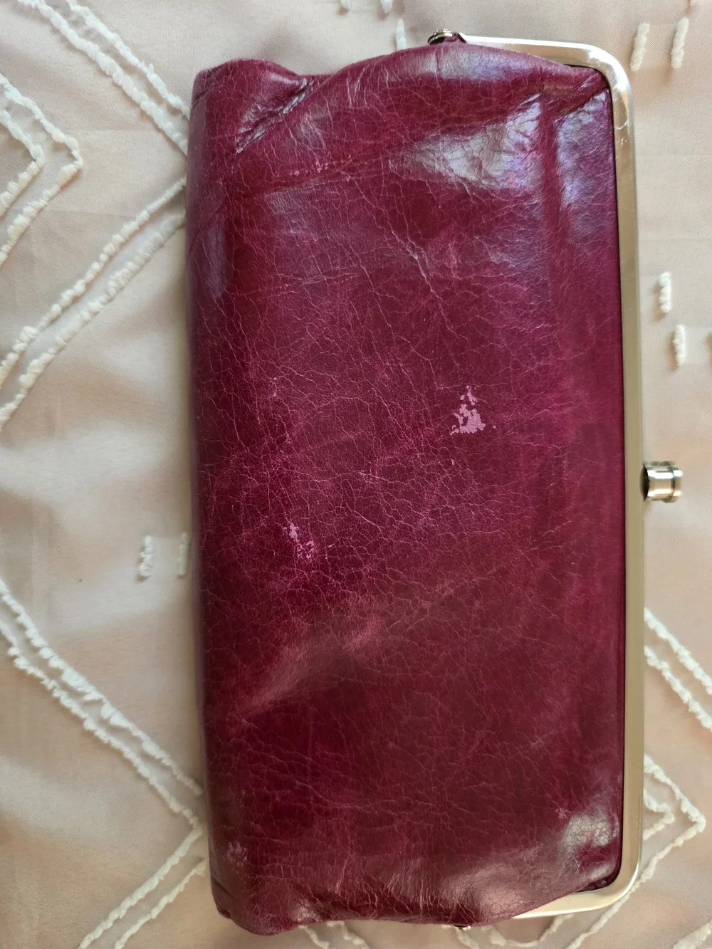HOBO Wine Red Leather Clutch Wallet with Frame